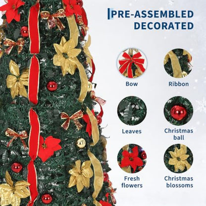 6FT Pre-Lit Pop-Up Christmas Tree with Projection Star Topper & LED Lights