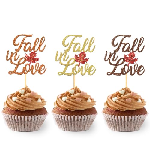 Fall in Love Cupcake Toppers - 24 Pack Fall Theme Party Decorations - Mix