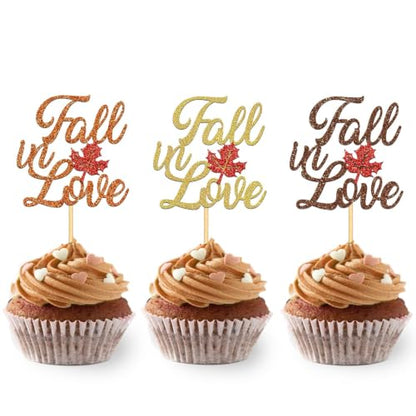 Fall in Love Cupcake Toppers - 24 Pack Fall Theme Party Decorations - Mix