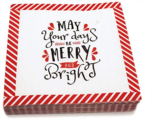Merry & Bright Holiday Napkins - Disposable Christmas Dinner Paper - 40 Ct