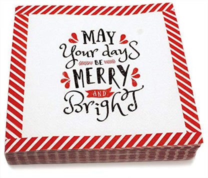 Merry & Bright Holiday Napkins - Disposable Christmas Dinner Paper - 40 Ct