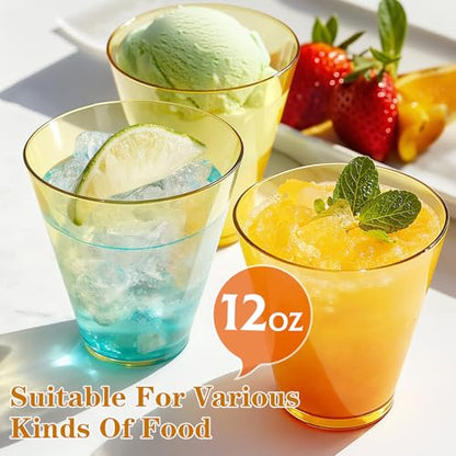 Gold Disposable Plastic Cocktail Cups 12 oz - 200 Pack - Glowserve