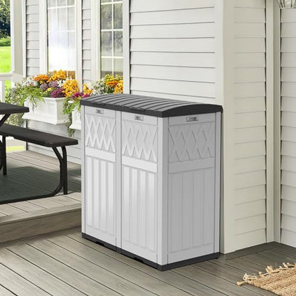 76 Gallon Dual-Can Trash Bin with Weather-Resistant Resin - Grayish-White