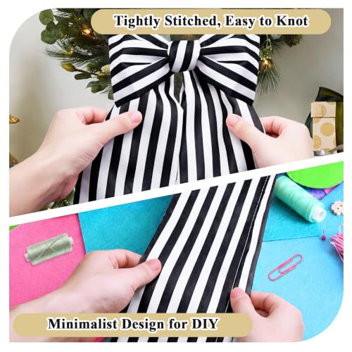 2 Pack Black & White Stripe Wreath Sashes for Front Door - Elegant Decor