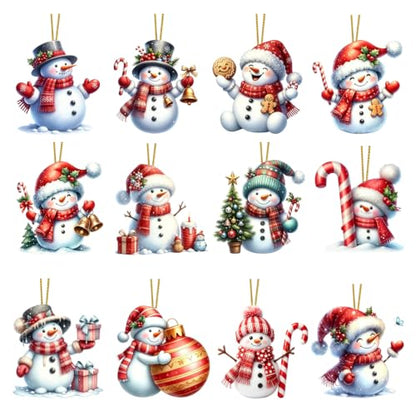 Christmas Snowman Hanging Ornaments Set - Style 2, 12Pcs Acrylic Holiday Decor