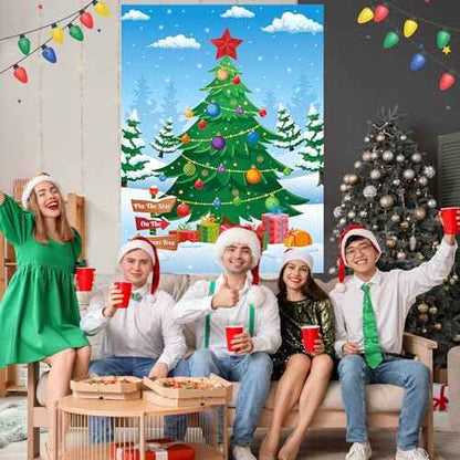 Faccito Pin The Star on The Christmas Tree Game Christmas Games for Party Xmas Games with Large Poster Sticker Blindfold Pin The Christmas Game for Holiday Group Family Winter Activities Supplies