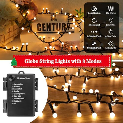 16Ft Battery-Powered Christmas String Lights with 100 LEDs & 8 Modes - Warm White