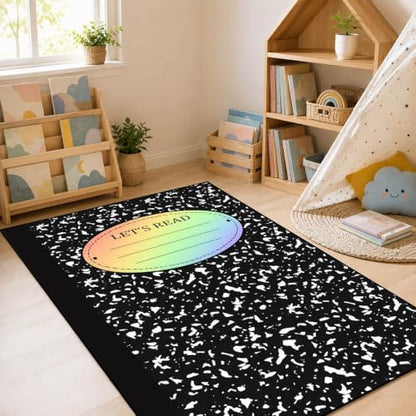 Black Speckled Composition Book Rug - 2x3 ft Washable Indoor Carpet