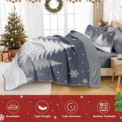 Winter Forest King Quilt Set 7 Pieces - Christmas Tree Bedding