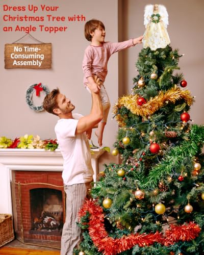 12-Inch Lighted Angel Tree Topper with Lights for Christmas Tree, Battery Operated Holiday Decor