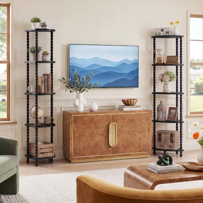 Black 5-Tier Corner Bookshelf - 51 Inch Steel Frame Space Saver