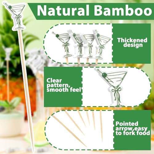 Martini Style Cocktail Picks 4.7 Inch Bamboo Garnish Skewers - 300 Pcs