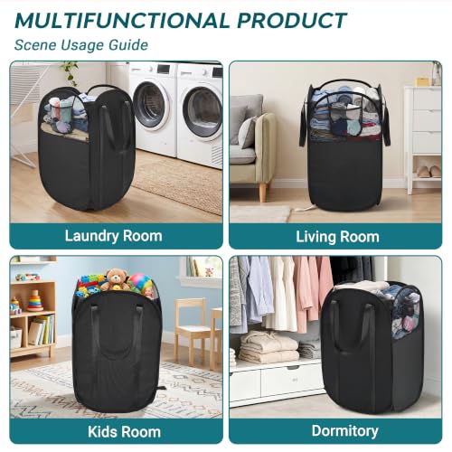 Black Collapsible Laundry Basket 100L with Handles - Foldable Clothes Hamper