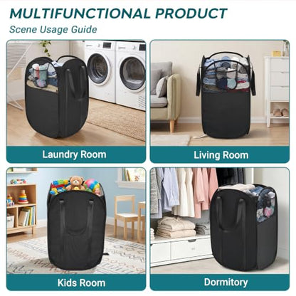Black Collapsible Laundry Basket 100L with Handles - Foldable Clothes Hamper
