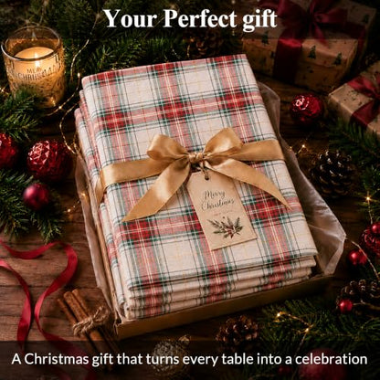 Misteli Beige Plaid Rectangular Tablecloth 120x60 Inches Cotton Blend Washable