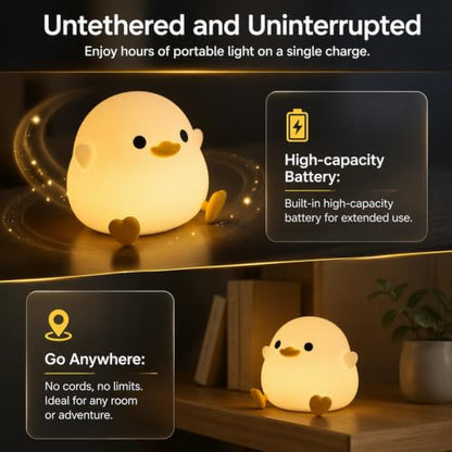 Rechargeable Silicone Duck Night Light - Soft Dimmable Bedside Lamp for Kids & Nursery