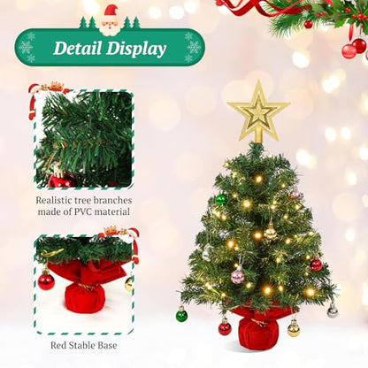 Uten Mini Christmas Tree Set 2ft with 56 Ornaments & Gold Treetop - Green J