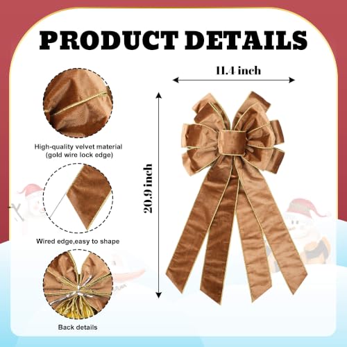 Large Brown Velvet Christmas Tree Topper Bow for Wreath & Door - Fall & Holiday Decor