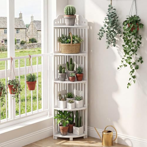5 Tier Corner Storage Shelf - Waterproof PVC Freestanding Organizer for Bathroom, Kitchen & Living Room