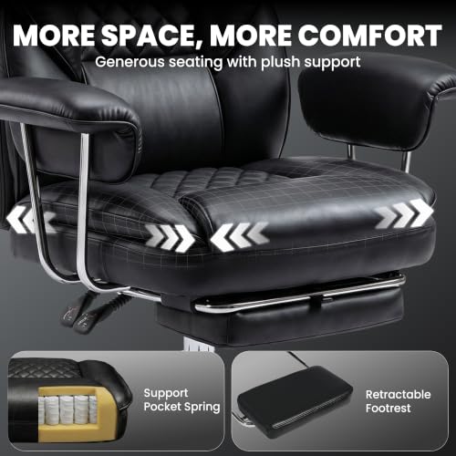 Big and Tall Gaming Chair with Footrest - Black, Reclining, Heavy Duty Support