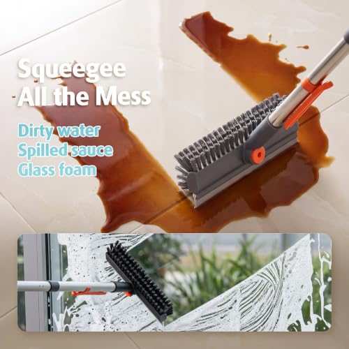 Air U+ Gray Floor Scrub Brush with Long Handle 4-in-1 Floor Cleaner & Squeegee