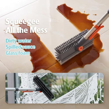 Air U+ Gray Floor Scrub Brush with Long Handle 4-in-1 Floor Cleaner & Squeegee
