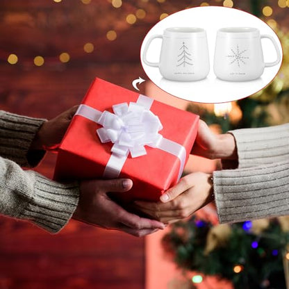 Classic Snowflake White Christmas Tree Mug Set - 2 Ceramic Holiday Cups