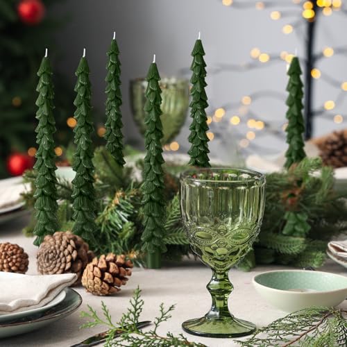 MTLEE 2 Pack Green Christmas Tree Taper Candles - 10 Inch Unscented Holiday Decor