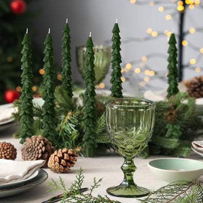 MTLEE 2 Pack Green Christmas Tree Taper Candles - 10 Inch Unscented Holiday Decor