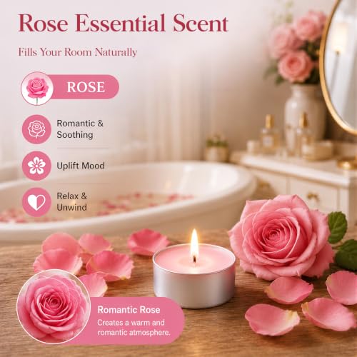 Pink Rose Scented Soy Tea Light Candles 100 Pack - Relaxing Home Decor