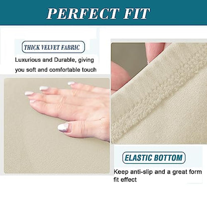 Beige Velvet Bar Stool Cover 4-Pack - Stretch Chair Slipcovers for 13-17 Inch Back Height