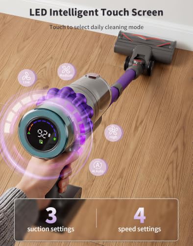 Purple Cordless Vacuum Cleaner for Home with 650W 60KPa Suction, Up to 75 Min Runtime