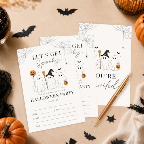 Cute Ghost Halloween Party Invitations with Envelopes and Cards - Neutral Spooky