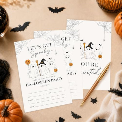 Cute Ghost Halloween Party Invitations with Envelopes and Cards - Neutral Spooky