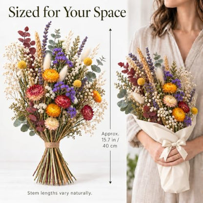 Natural Dried Flower Bouquet with 43 Stems for Home Decor & DIY Arrangements