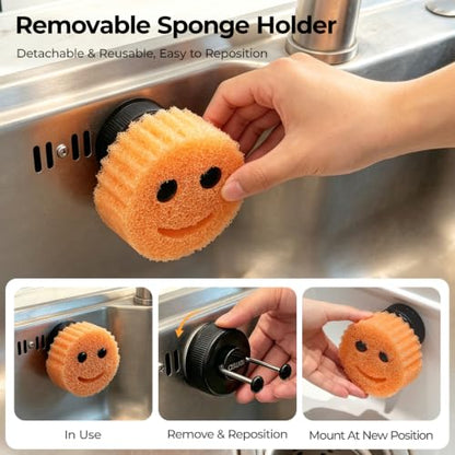 Black Smiley Face Sponge Holder for Kitchen Sink with Heavy-Duty Suction Cup
