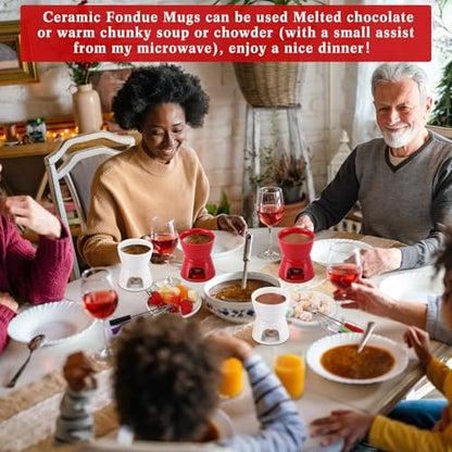 Ceramic Fondue Mug Set with 24 Forks - Red & White 6-Piece Kitchenware