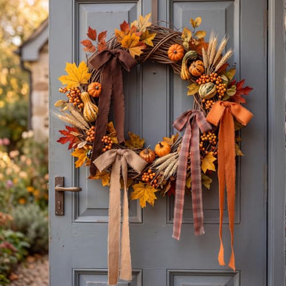 Thanksgiving Wreath Bows 24 Pack Fall Fabric Bows for Holiday Decorations - Brown & Orange, Classic Style