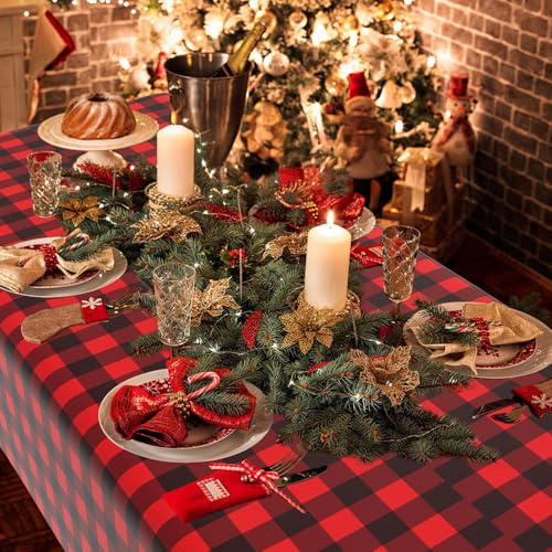 Red and Black Checkered Tablecloth Set - 2 pcs 108x54 Inch Disposable Waterproof Table Cover for Parties