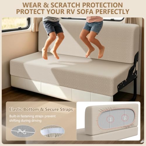 RV Jackknife Sofa Cover 2-Piece Stretch Slipcover for Camper Fold-Out Couch