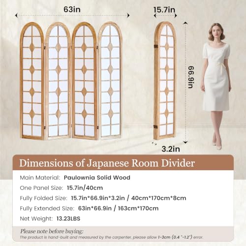4 Panel Room Divider, Folding Shoji Screen - Natural (Variation: Natural / 4 Panel)