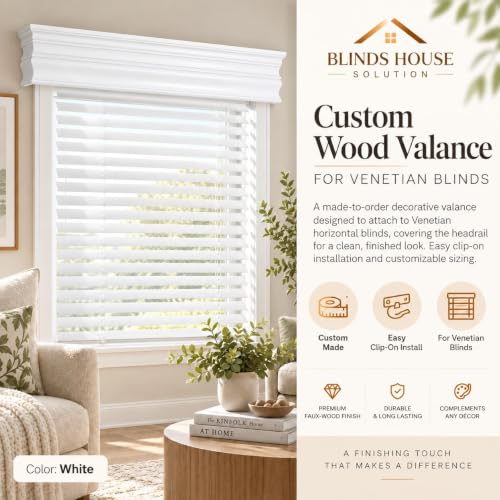 Custom 3.25-inch Wood Valance for Venetian Blinds - White 600 - Inside or Outside Mount