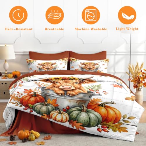 Queen Size Fall Comforter Set Sunflower Cow Bedding Soft Cozy 7 Pieces