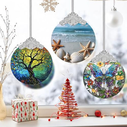 3-Inch Stained Glass Christmas Ornament - Starfish and Seashells Heirloom Keepsake