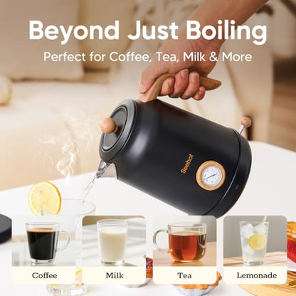 Electric Kettle 1.7L with Thermometer, 1200W, Black - Seehot