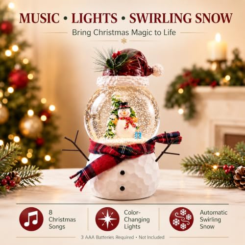 Musical Snow Globe Snowman Decor with Lights & Swirling Snow - Snowman Variant