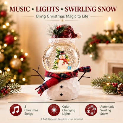 Musical Snow Globe Snowman Decor with Lights & Swirling Snow - Snowman Variant