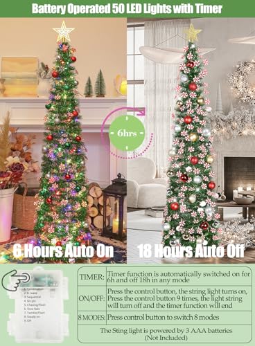 Pop Up Christmas Tree 5ft with Timer Lights Decorations - Green & Candy