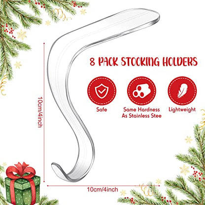 8-Piece Acrylic Christmas Stocking Hangers for Mantel - Clear, Non-Slip