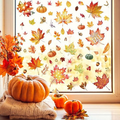 Fall Window Clings - 9 Sheets Maple Leaf Autumn Glass Decals - Fall Decorations